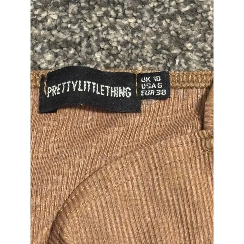 Pretty Little Things Tie Front Cut Out Dress Light Brown Size 6